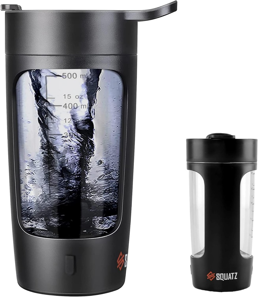 SQUATZ 22 Oz Bouteille de Shaker électrique - Rechargeable Automatic Protein Shake Blender Flèche, étanche et facile à nettoyer, boisson lisse en 15 secondes, idéal pour les gym Shakes, café, milkshakes (Noir)