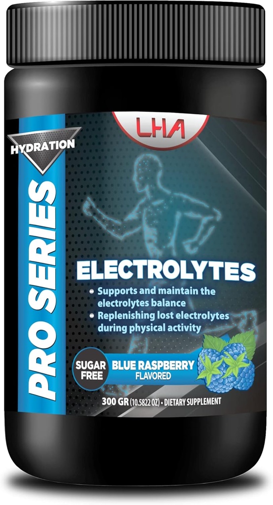 Série Pro Electrolytes d'hydratation – Arôme de framboise bleue, 300g – Calcium, Citrate de magnésium, Gluconate de magnésium, Sodium, Zinc