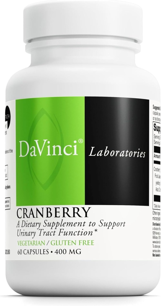 DAVINCI Labs Cranberry - Urinary Tract Health Support* - Extrait de canneberge avec acide quinique, citrique et malique - Végétarien, sans gluten - 60 capsules