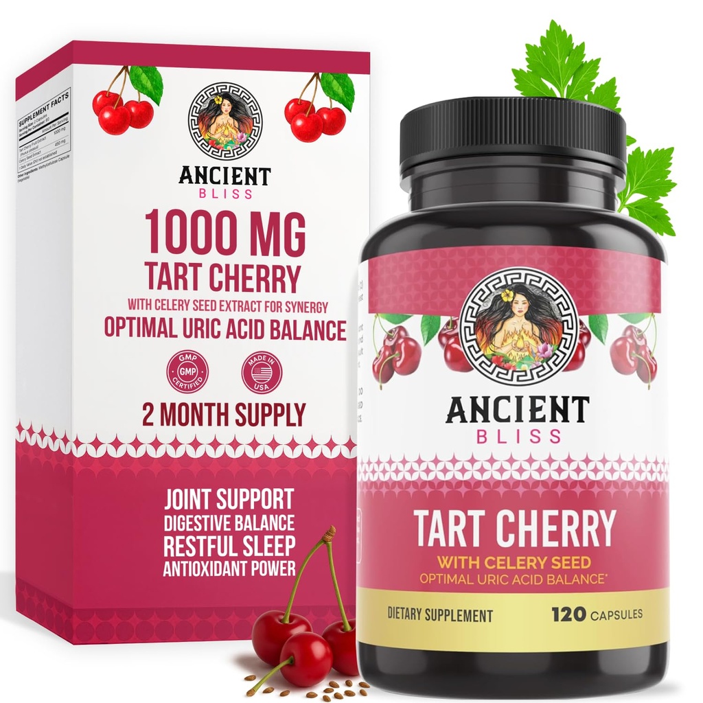 Ancien Tart Tart Capsules de cerise, Supplément d'inflammation et de soutien pour les hommes et les femmes, Supplément Tart Cherry pour soutenir la digestion, le sommeil et la vitalité (120 Capsules)
