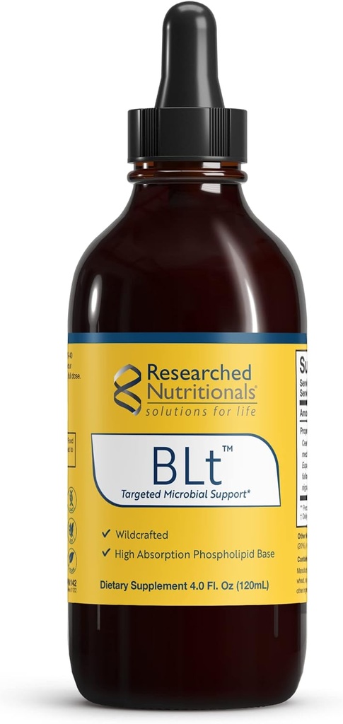 Recherche en nutrition BLT - Support Microbien avancé - Noyer noir Hull, Boneset Herb, Sarsaparilla & Lomatium Teinture - Complexe de livraison de phosphate pour absorption maximale (4 fl oz)