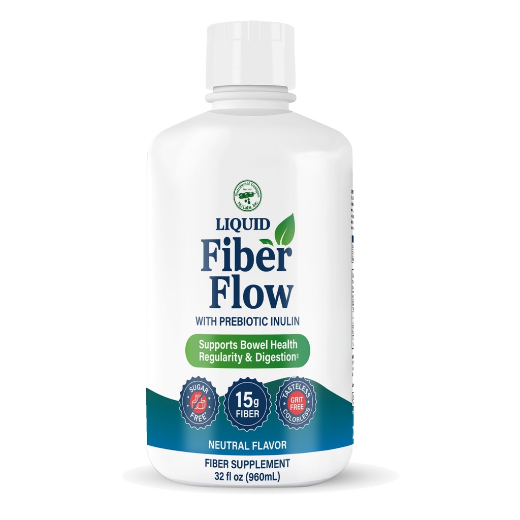 Nutritional Designs Liquid Fiber Supplement, Sugar-Free Prebiotic Inulin Fiber, Fiber Drink Mix, Natural Bowel Regularity Drink for Healthy Intestinal Balance (32 oz Bottle, Neutral)