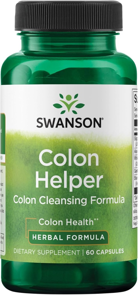 Swanson Colon Helper - favorise la santé digestive à l'aide de la racine de Vervain, de la racine de selle d'or, de l'écorce d'orme et plus - supplément à base de plantes aidant à éliminer sainement - (60 capsules)(1 pack)