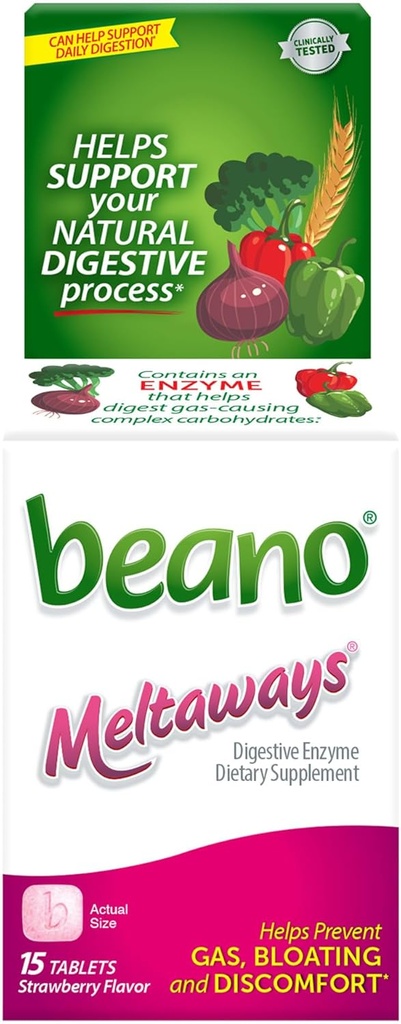 Beano Meltaways, supplément pour la prévention du gaz et l'enzyme digestive, goût aux fraises, 15 comte