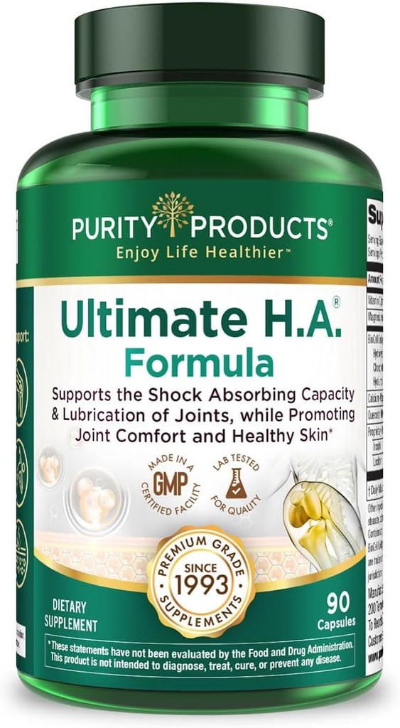 Purety Products Ultimate formule H.A. - cliniquement étudié BioCell Collagen - Dynamic Hyaluronique Acid Support pour les articulations et la peau - 90 Compte - de