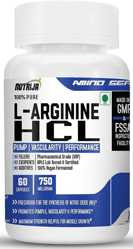 L-Arginine HCL Capsules - Highest Bioavailability Form of L-Arginine | Maximum Strength, Nitric Oxide Precursor (120 Capsules)