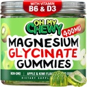 Gommies glycinées de magnésium au centre 400MG - Absorption élevée pour les enfants, les adolescents et les adultes - Supplément pour le sommeil, le calme et la relaxation musculaire avec B6 & D3 - Sans gluten et respectueux des végétaux - 120 Compte