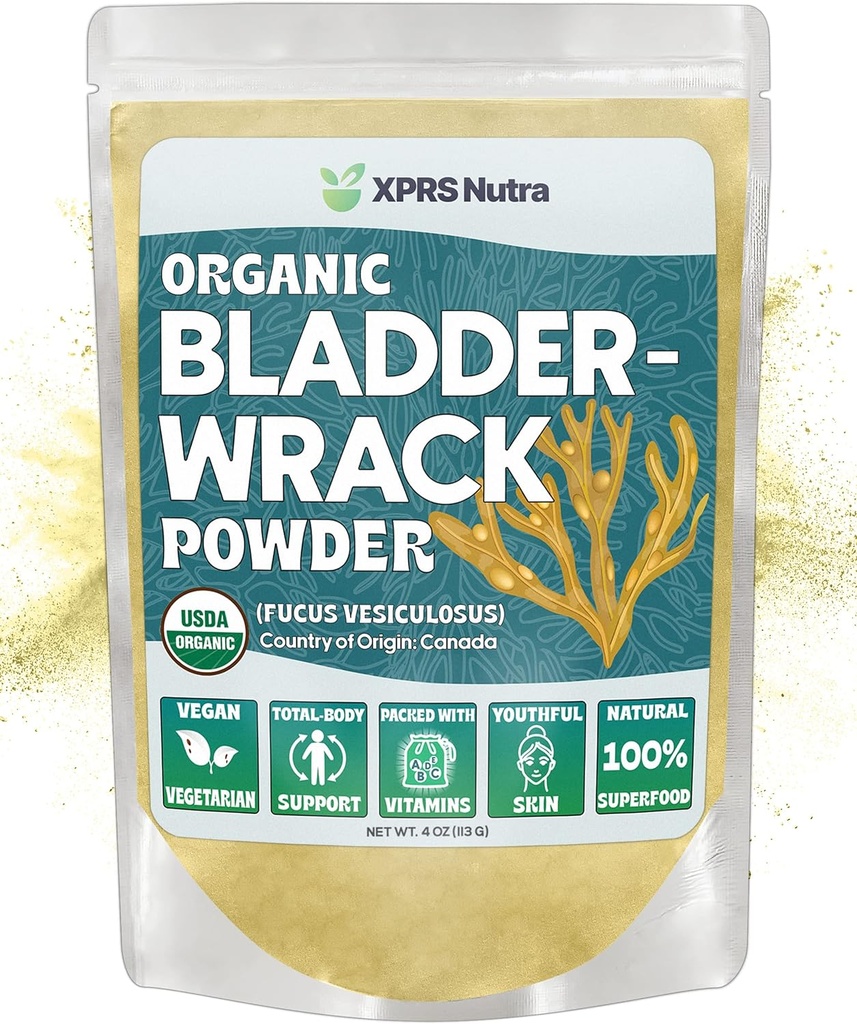 XPRS Nutra poudre biologique de bladderwrack (Fucus Vesiculosus) - Premium poudre biologique de bladderwrack pour la peau de blawing - Vegan Friendly Bladderwrack supplément iode (4 once)