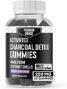 Gommies de charbon activés de qualité supérieure - Suppléments de charbon de coco pour le soutien de la détox, la santé buccodentaire, l'estomac et la digestion - sans danger pour les enfants - Gommy végétalien sans ballon - Saveur d'açai naturel (60 comte)