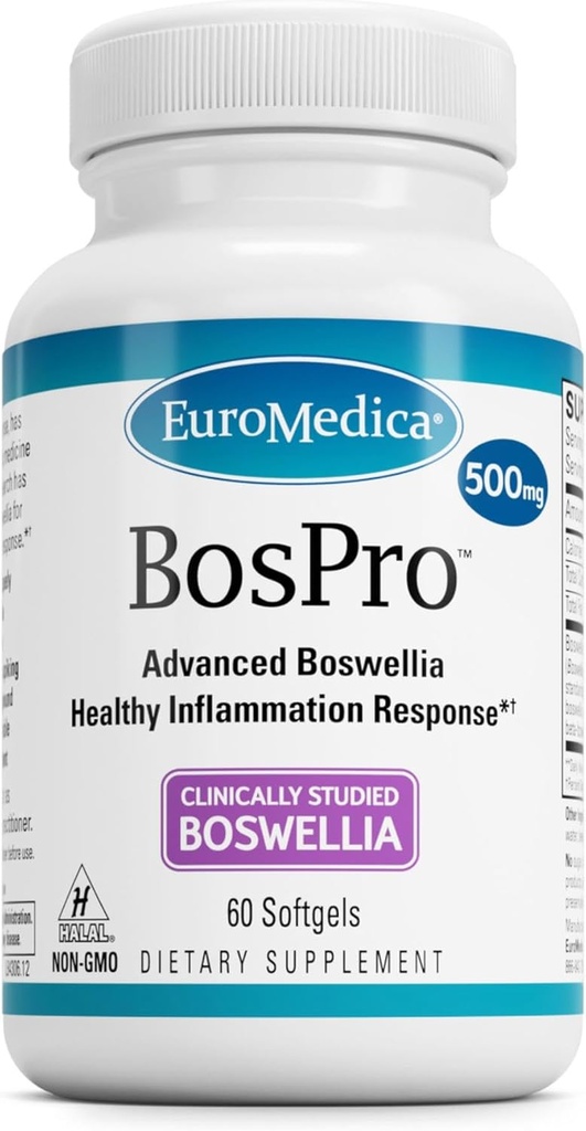 EuroMedica BosPro - Supplément extrait de Boswellia Serrata - Supplément diététique pour un soutien pulmonaire sain - Formule de supplément à base de plantes - 60 softgels