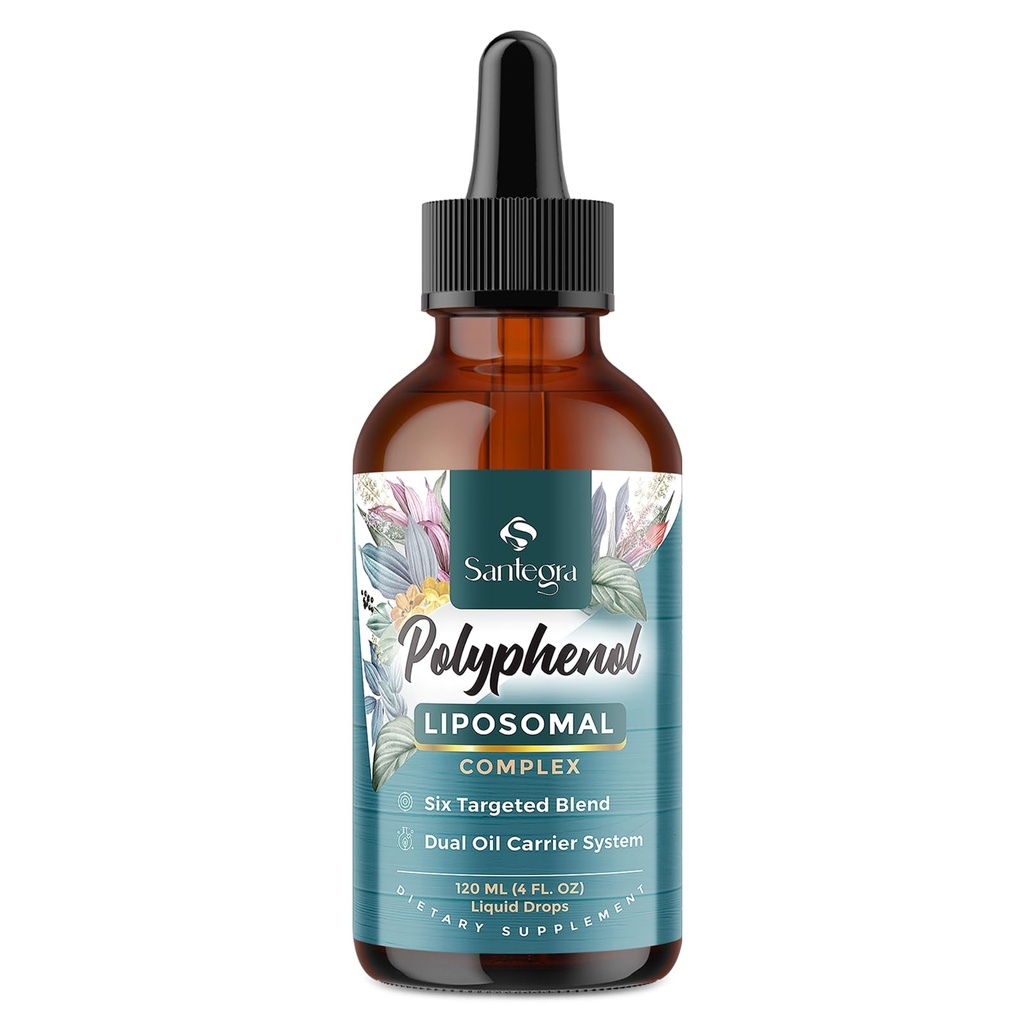 Supplément de polyphénols Liposomal, plus de 27 complexe de polyphénol et puissant antioxydant, avec MCT & huile d'olive, extrait de quercetine, extrait de baie d'épine, pour la défense de l'âge, l'énergie, Immune, 120 ML