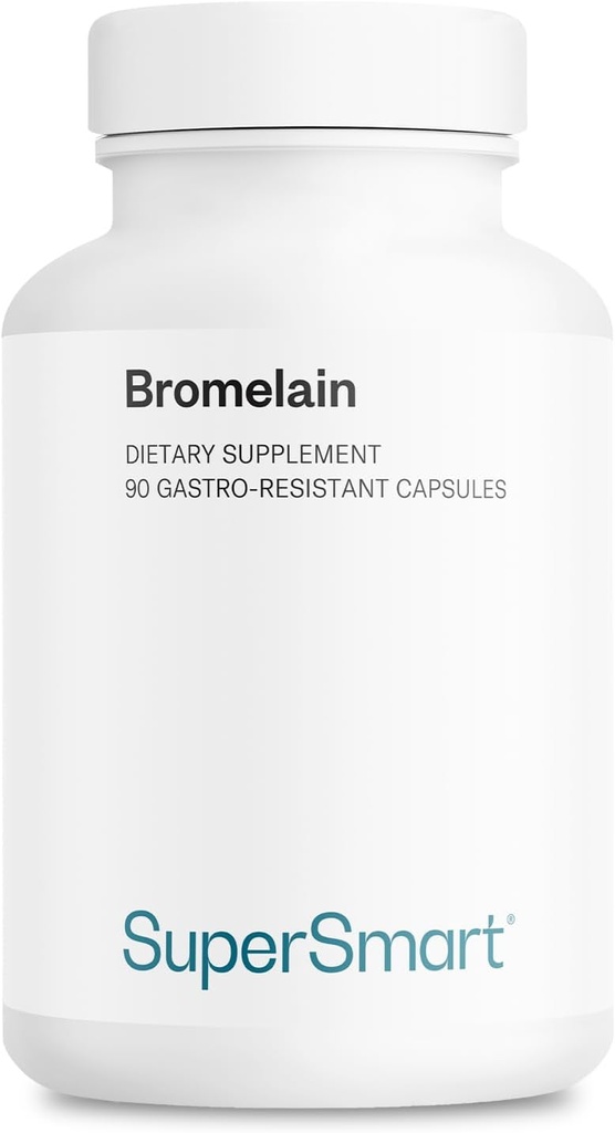 Supersmart - Bromelain 1500 mg 3000 GDU par jour - Enzymes extraits de racines d'ananas - Booster du système digestif - Sans OGM et sans gluten - 90 gélules DR