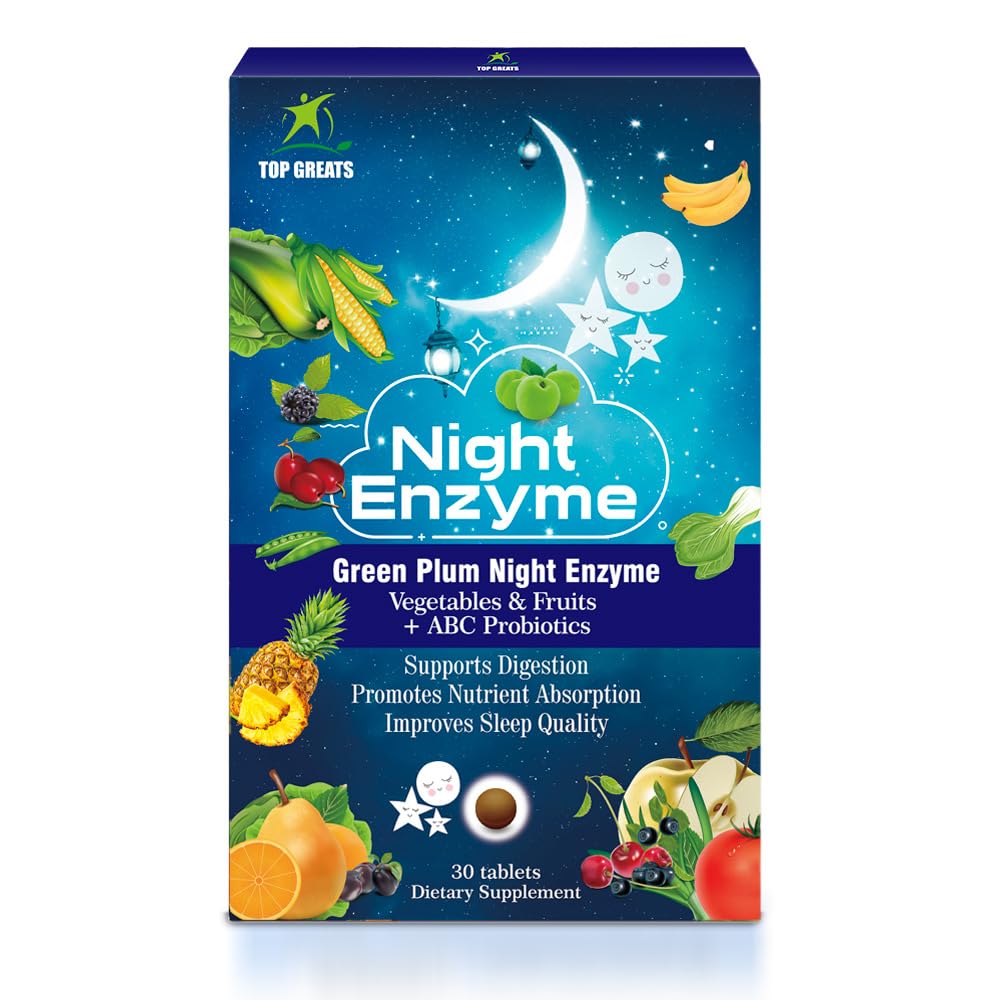 Enzymes de nuit, Enzymes digestionnaires multiples quotidiens, Fruits et légumes à prune verte avec probiotiques, Bloat de soulagement, meilleure qualité de sommeil, pour les hommes et les femmes, promouvoir la santé digestive- 120 comprimés