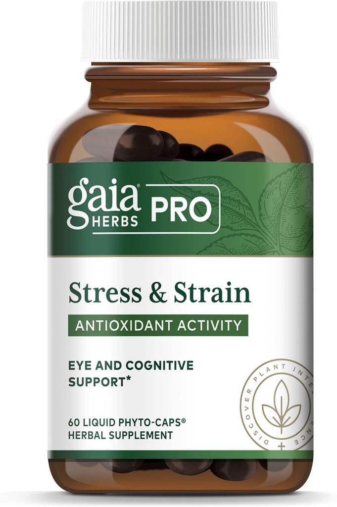 Gaia Herbs Pro Stress & Strain - Soutien de la santé oculaire - Caractéristiques Astaxanthin, Lutéine, Graines de raisin et plus - Vegan, sans gluten et sans lait - 60 capsules de Phyto liquide (60 portions)