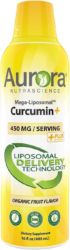 Aurora Nutrascience Méga-Liposomal Curcumine+ Vitamine C avec CurcuVail, soutient les articulations saines, les muscles, l'IG Tract, et la fonction cérébrale, biologique, non-OGM, 32 portions, 16 fl oz