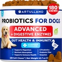 Probiotiques pour chiens - Soutien Santé Gut, peau démangeaison, allergies, immunité, équilibre des levures - Probiotiques pour chiens et enzymes digestives avec prébiotiques - Réduire la diarrhée, gaz - 180 Chews probiotiques pour chiens