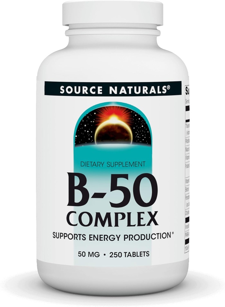 Source Naturals B-50 Complexe 50 mg B-Vitamines pour le soutien de la production d'énergie - 250 comprimés