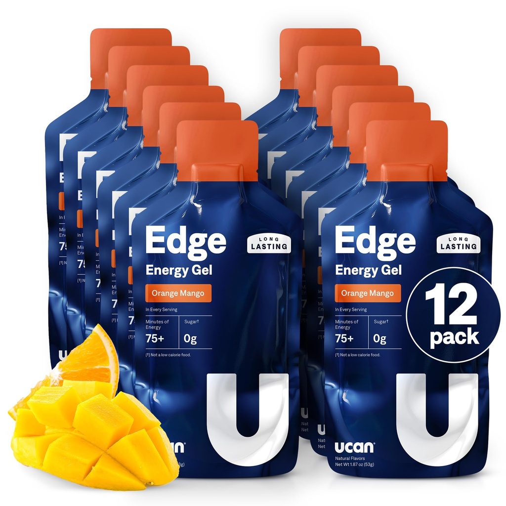 UCAN Edge Energy Gel Shots, Orange Mango (12, 2 Once Packets) pour la course, l'entraînement, les entraînements, la condition physique, le vélo, Crossfit, sans sucre, végétalien et Keto Friendly Energy