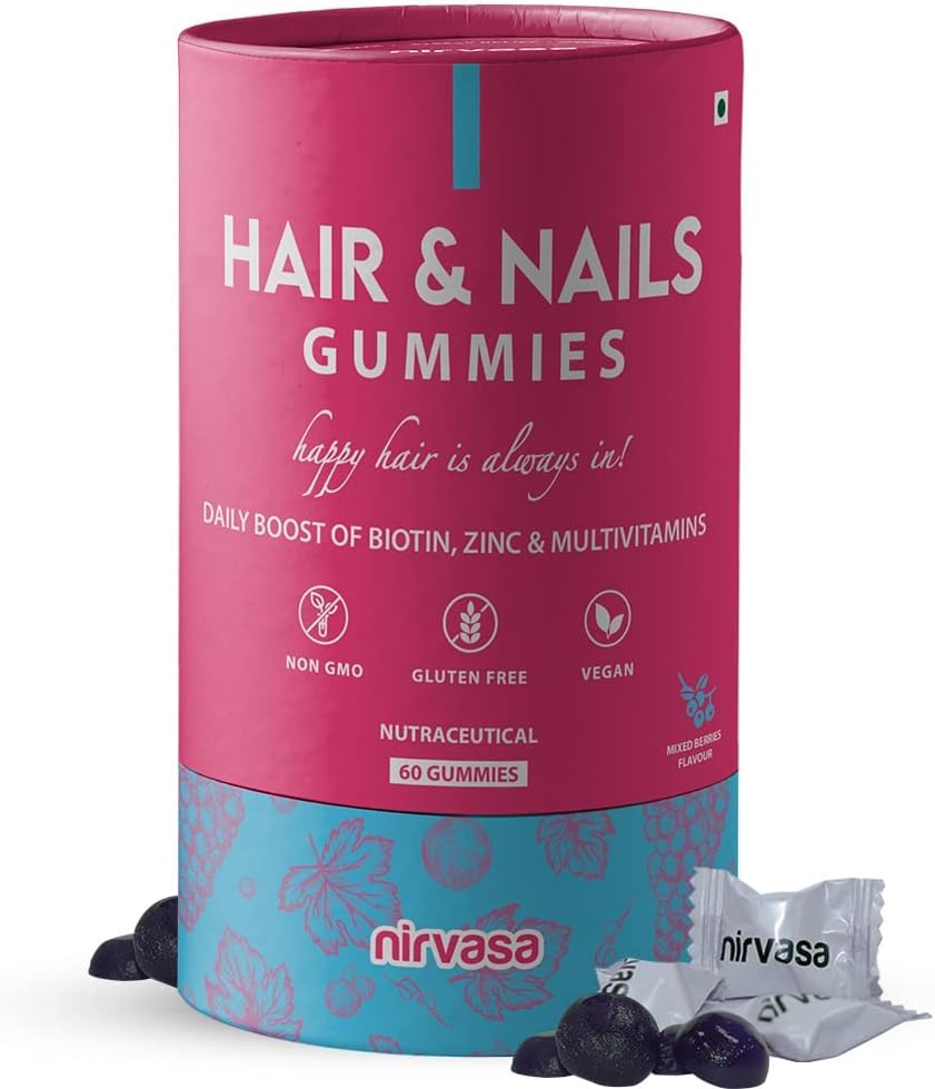Gommies de cheveux et ongles avec biotine , aide à garder les cheveux, ongles, peau saine et nourrissante , supplément idéal pour les hommes et les femmes , sans sucre I baies mixtes aromatisées - 60 Gommies Ensemble de 1