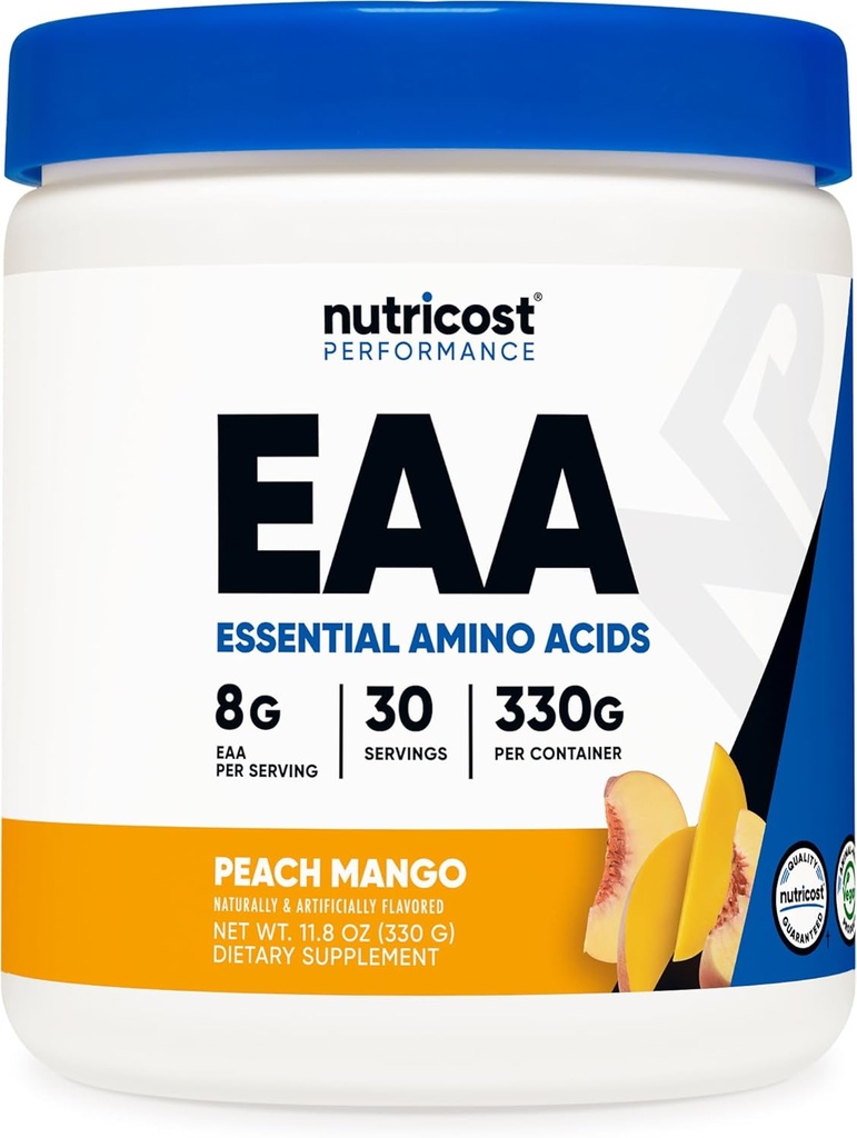 Nutricot poudre EAA 30 portions (mangue de pêche) - acides aminés essentiels - non-OGM, sans gluten, respectueux des végétaux