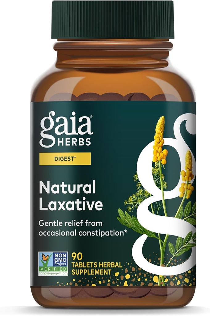 Gaia Herbs Natural Laxative - soutient le soulagement de la constipation pour les adultes - avec la feuille de Senna, Cape Aloe, Caraway, Dandelion & Fennel - 90 comprimés (45 portions)