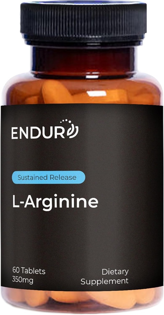 Endur L-Arginine Supplément, aide à soutenir un flux sanguin sain et fonction cardiaque, performance d'exercice et santé immunitaire, sans gluten, 350mg (60 comprimés)