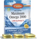 Carlson - Maximum Omega 2000 Grab + Go Packs, 2000 mg Omega-3s, Wild-Caught, Supplément d'huile de poisson norvégien, Capsules d'huile de poisson à source durable, Citron, 30 Softgel Pack