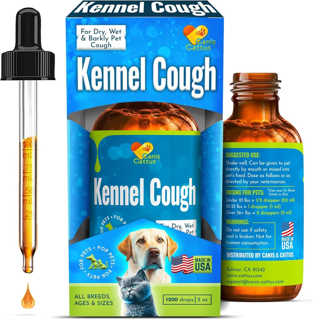 Traitement de la toux de Kennel pour chiens et chats aide avec éternuements, irritations de gorge et allergies – traitement de la toux de chien naturel pour le soutien respiratoire avec soins de race Calendula – 2 oz