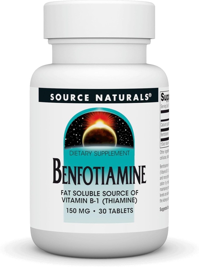 Source Naturelle : Benfotiamine, gras soluble Source de vitamine B-1 (Thiamine) 150 mg 30 Comprimé