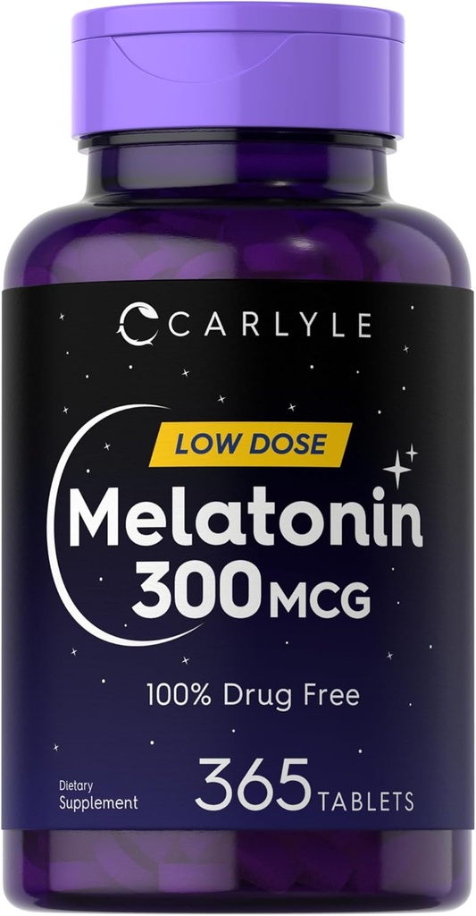 Carlyle Melatonin 300 mcg. 365 Comprimés à faible dose. Végétarien, non OGM, sans gluten