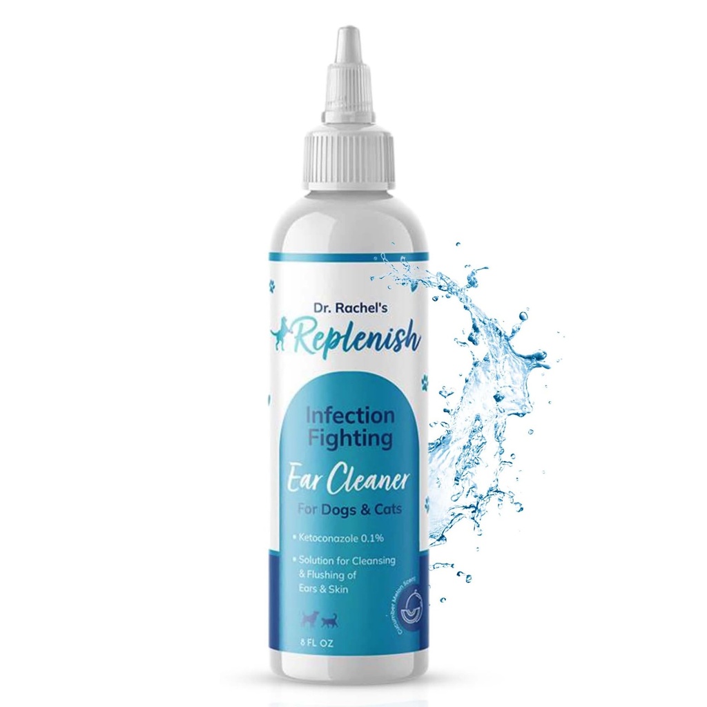 Remplir la solution de nettoyage de l'oreille otique pour chiens – Nettoyeur d'oreille antiseptique pour chiens et chats – Flush d'oreille avancé pour le traitement des levures et le contrôle de l'odeur – 8 oz