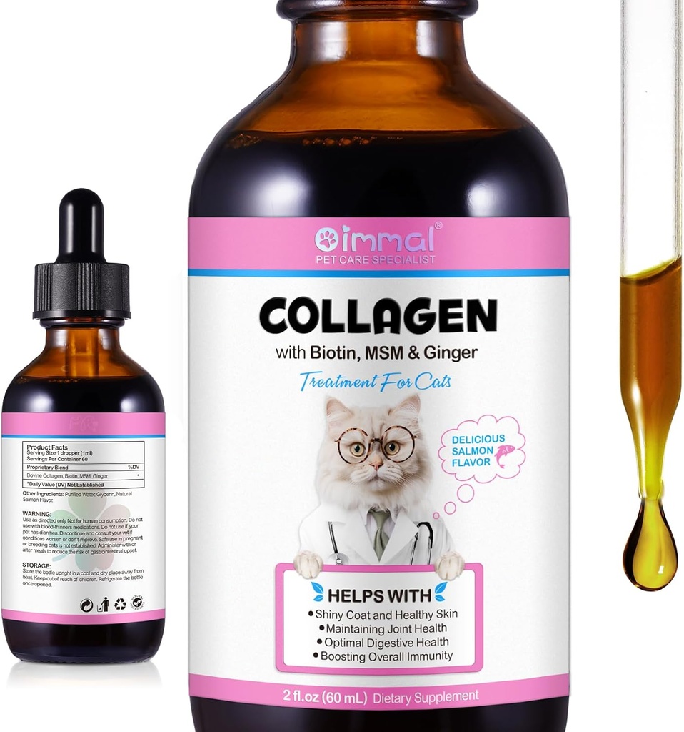 Liquid Collagen for Cats Skin and Coat Supplement for Cats Collagen for Cats Support Itch Relief, Joint Health Cat Collagen Drop with Allergies, Bovine Collagen, Vitamin C, Biotin, MSM 2 fl.oz