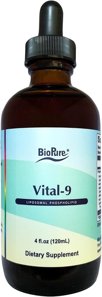 BioPure Vital-9 Phospolipide liposomique – Combinaison botanique potentielle de 8 extraits à base de plantes et de liposomes pour soutenir la fonction respiratoire, Gut, Immune, Soothe Throat, & More – 4 fl. oz.