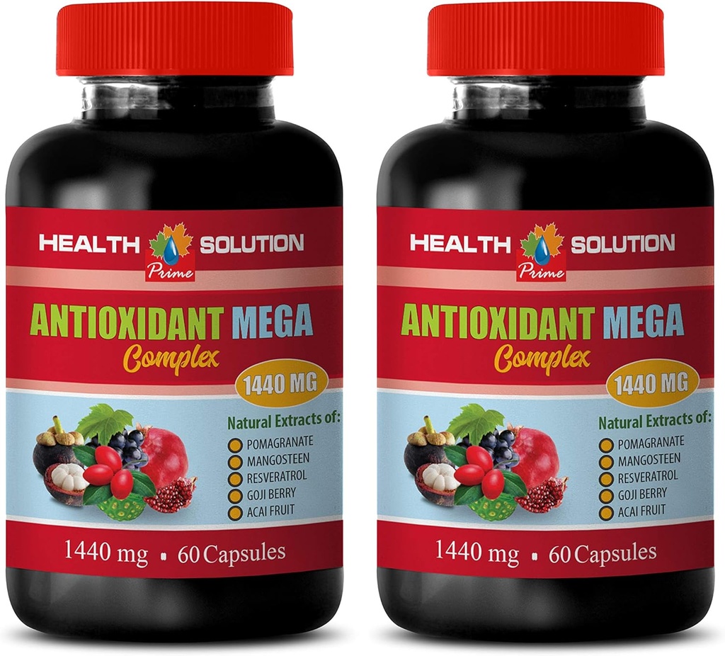 complément complexe antioxydant - ANTIOXIDANT MEGA COMPLEX 1440 MG - Extrait de mangosteen, compléments nutritionnels antioxydants, grenade de canneberge manguesteen, désintoxication et nettoyage 2 bouteilles 120 capsules
