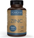 Pomona Wellness Zinc suppléments pour adultes, 50mg, santé de la peau et le soutien immunitaire, facile à avaler, pour antioxydant et la santé globale, végétalien, non-OGM, 100 comprimés
