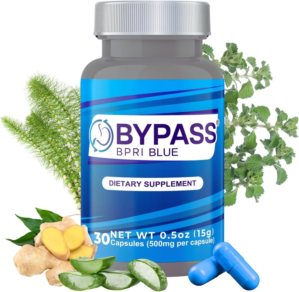 Bypass YERBERO Bleu BPRI - Prochaine étape de la série BPRI - 30 Caps - Avec Aloe Vera, Ginger, Racine Sarsaparilla, Thé vert, Dandelion, Cavalier, et plus - 500mg par gélule.