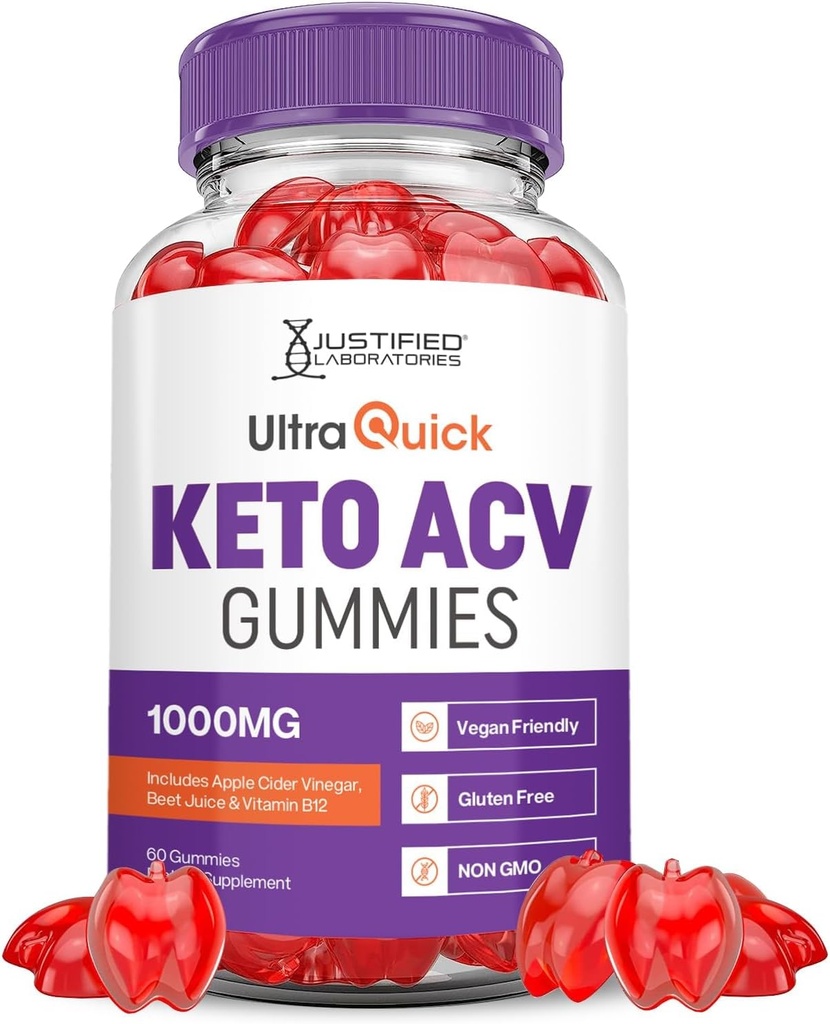 Justified Laboratories Ultra Quick Keto ACV Gummies Advanced Formula 1000MG Ultraquick Keto Gummies Apple Cider Vinegar Formulated with Pomegranate Beet Juice Powder B12 Vegan Non GMO 60 Gummys