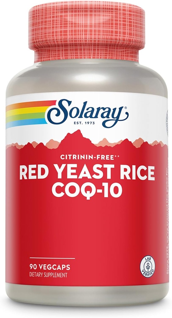 SOLARAY Red Yeast Rice Plus CoQ-10 & No-Flush Niacin Vitamine B-3, Healthy Heart & Cardiovascular Support, Non-ionisé & Citrinine Gratuit, Garantie de remboursement de 60 jours, 90 portions, 90 VegCaps
