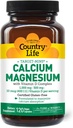 Pays Vie Cible-Mins Calcium Magnésium avec vitamine D-Complex, 1000mg/500mg/10mcg, 120 Capsules Vegan, Certifié Sans gluten, Vegan certifié, Vérifié non-OGM