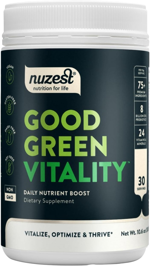 Poudre Nuzest Greens Bonne vitalité verte – Vitamines, minéraux et superaliments – Supplément multivitamine végétalien (300g)
