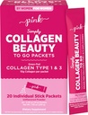 PINK en poudre de collagène pour aller 20 packets de voyage en poudre non aromatisée de type 1 et 3