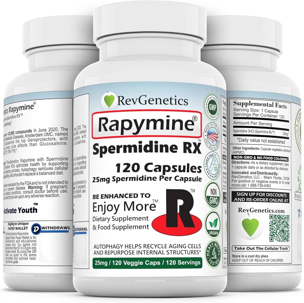 REVGENETICS Rapymine® : 25 mg de Spermidine RXTM - 120 capsules