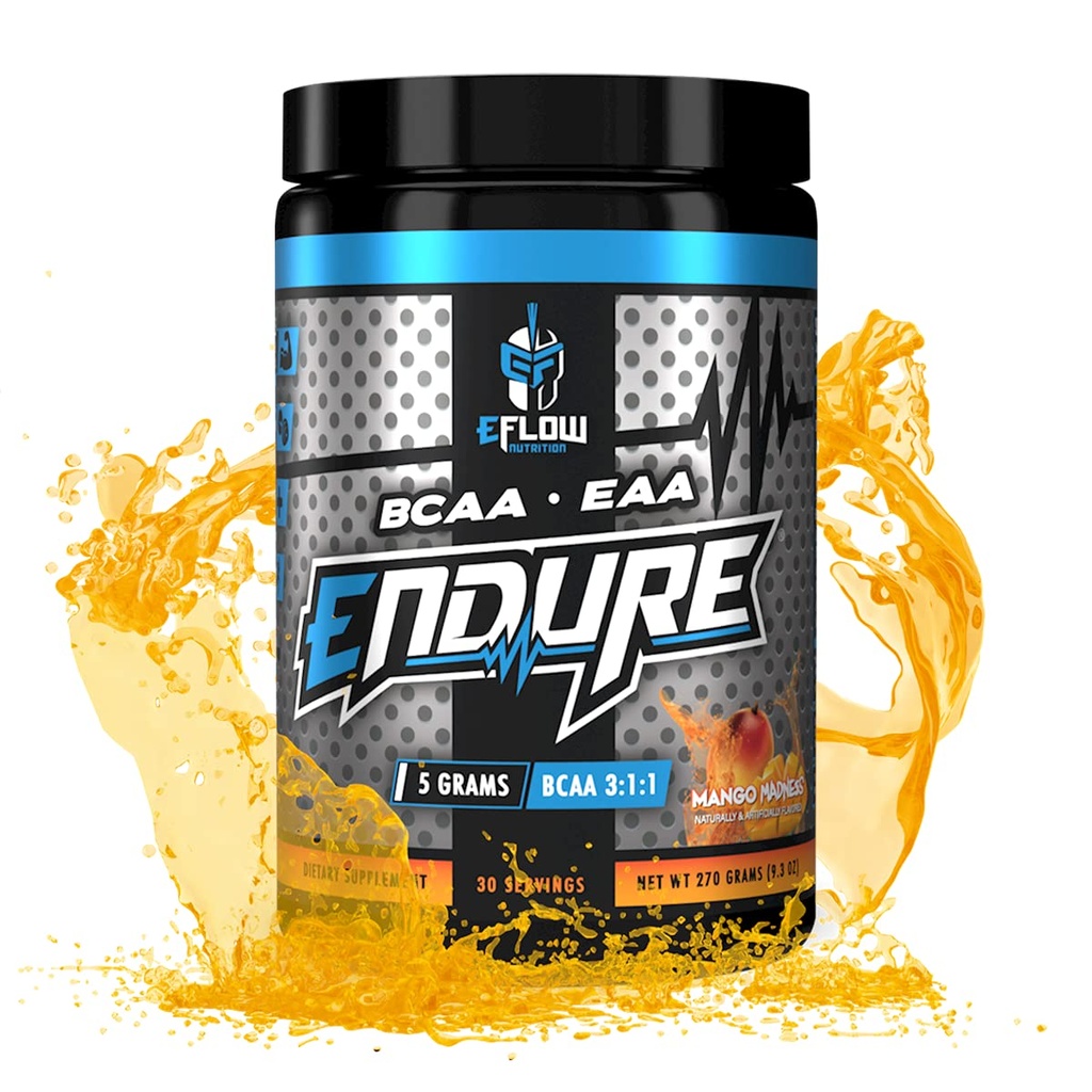 eFlow Nutrition Endure BCAA Plus EAA - Acides aminés essentiels Poudre d'électrolyte - Améliorer l'énergie, la récupération et la performance - Mango Madness (30 portions)