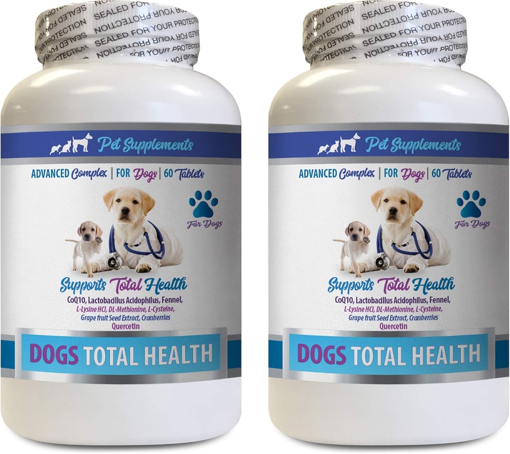 SUPPLÉMENTS EN PET & NUTRIITION LLC Hygiène dentaire du chien - Chiens Total Contrôle de la santé - Soutien immunitaire - Nails de peau des cheveux Formule de santé des yeux oraux - Calcium oral pour chiens - 2 bouteilles (120 traités)