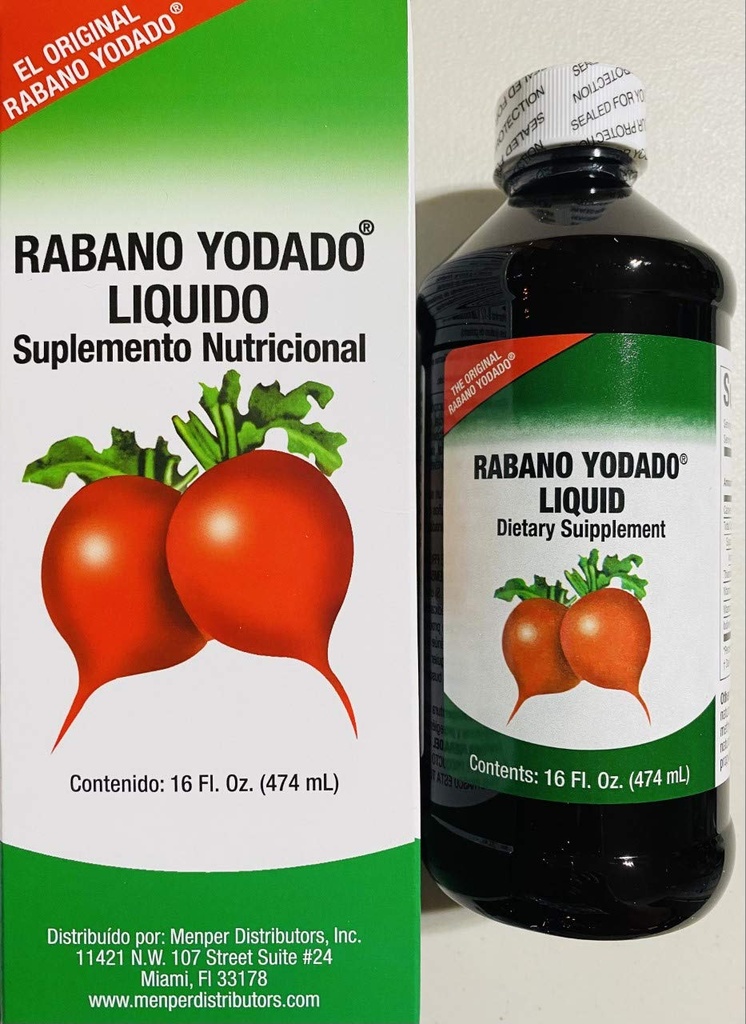 Rabano Yodado Liquid 16 Fl Oz. - Bonus Taille - Supplément vitamine B12, B6 et thiamine (1 mois d'approvisionnement)