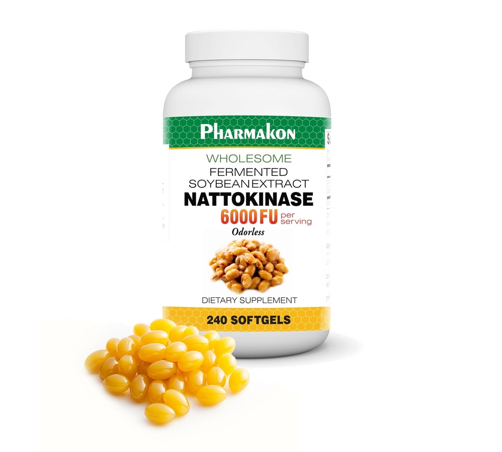 PHARMAKON Nattokinase, Biodisponible Capsules molles, Extrait de soja fermenté biologique, 6000 UF par portion