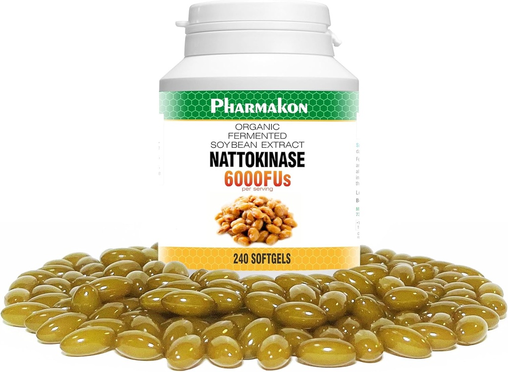 PHARMAKON Nattokinase, Biodisponible Capsules molles, Extrait de soja fermenté biologique, 6000 UF par portion