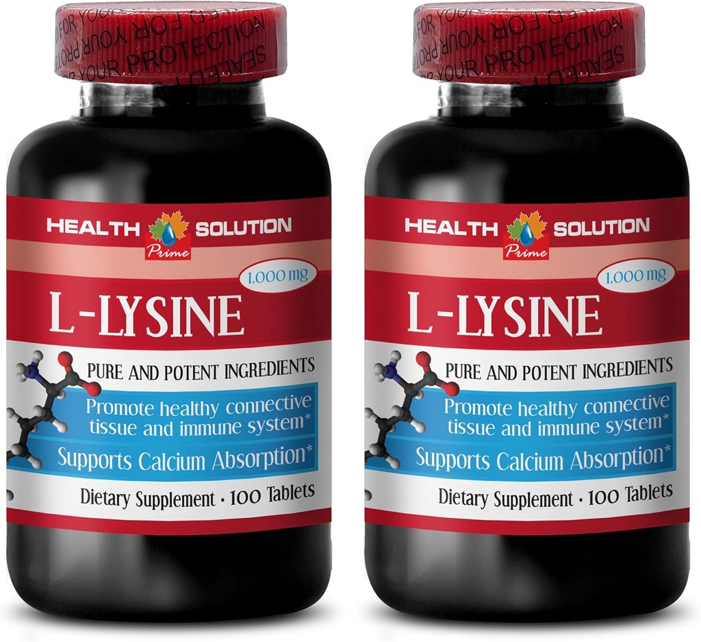 L-lysine 1000 mg Comprimés - L-LYSINE 1000MG - Promouvoir une peau saine - L-lysine Comprimés - L-lysine 1000mg Comprimés - L-lysine Supplément - L-lysine Onguent - Lysine 1000mg Comprimés, 2 bouteilles 200 Tabs