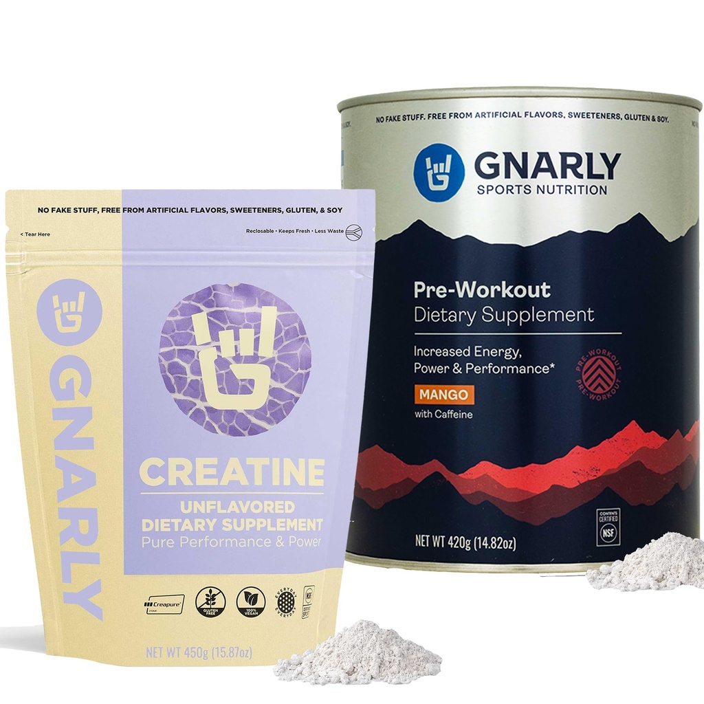 Gnarly Nutrition Poudre de créatine, non aromatisée (16,05 oz) Pré-entraînement Mangue (14,82 oz)