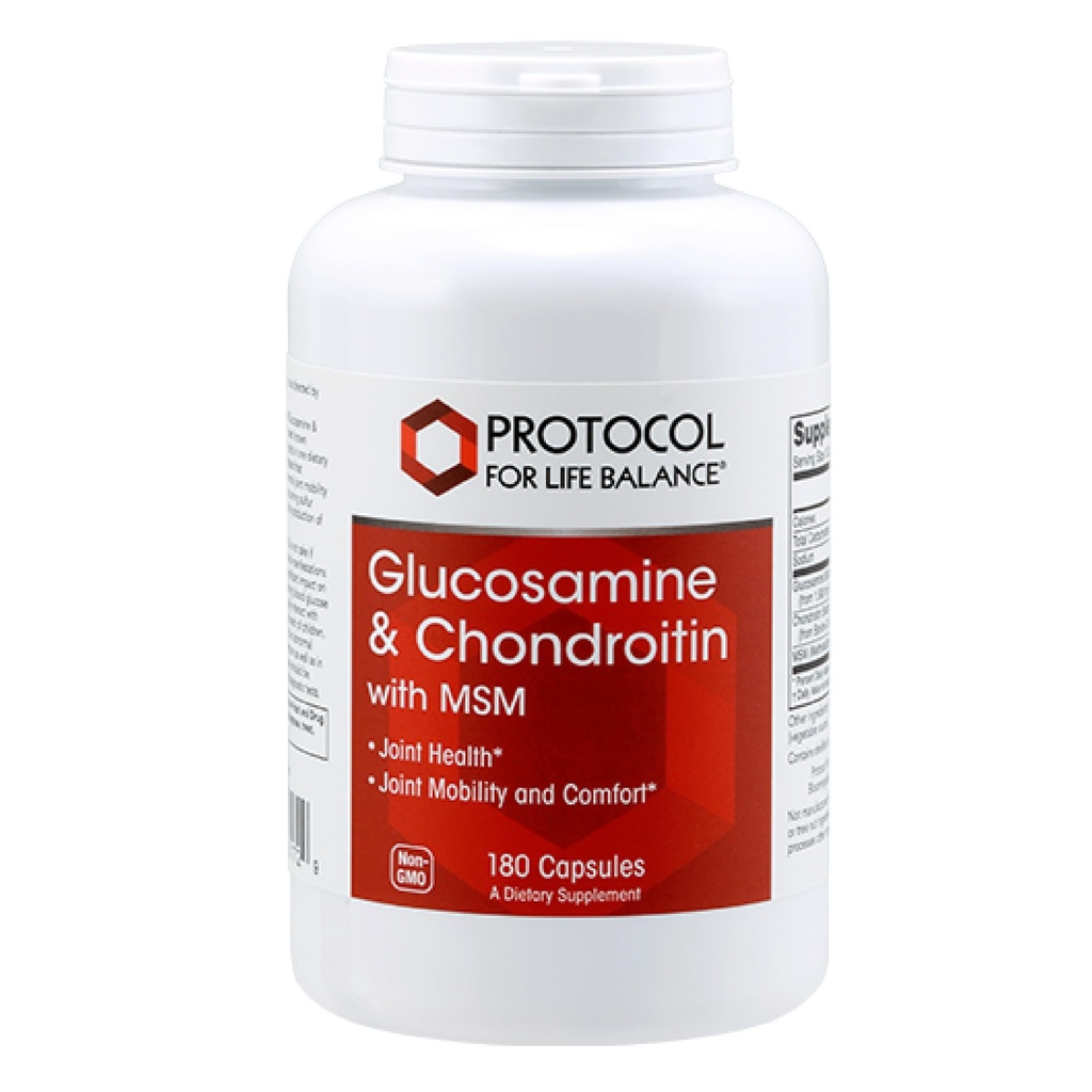 PROTOCOL FOR LIFE BALANCE Glucosamine & Chondroitin with MSM - Joint Support* - Chondroitin MSM Supplement - Non-GMO & Dairy Free - 180 Veg Caps